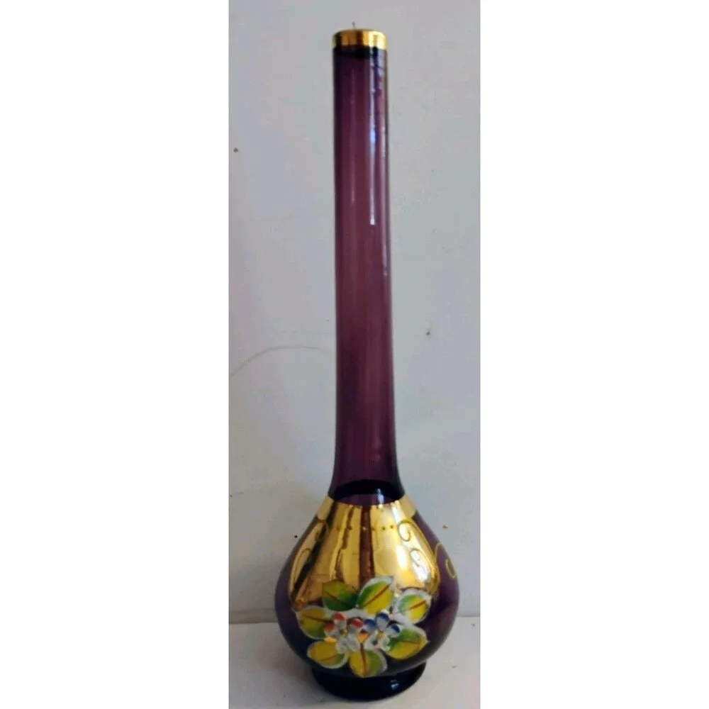 Vintage Bohemian Amethyst Purple Glass Bud Vase 8.5